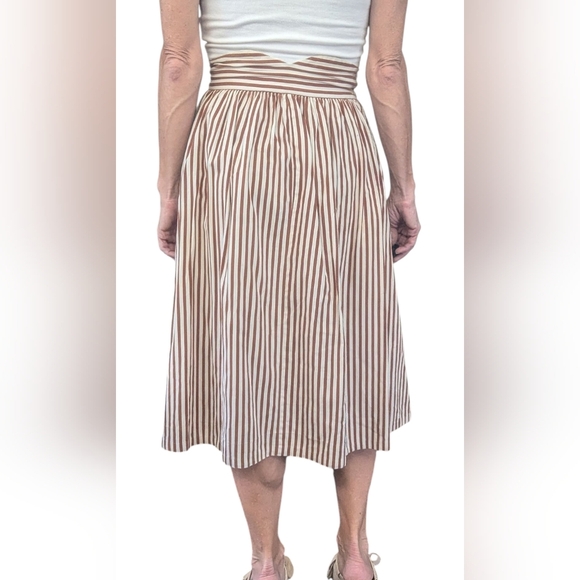 VINTAGE Handmade Coquette Brown Striped Ruffle A-Line Minimalist Skirt Size S - Picture 4 of 9
